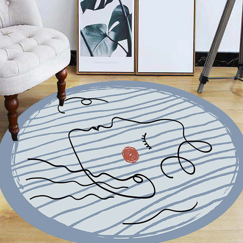 Novelty Living Room Irregular Rug in Blue Abstract Painting Print Rug Polyester Non-Slip Backing Area Rug