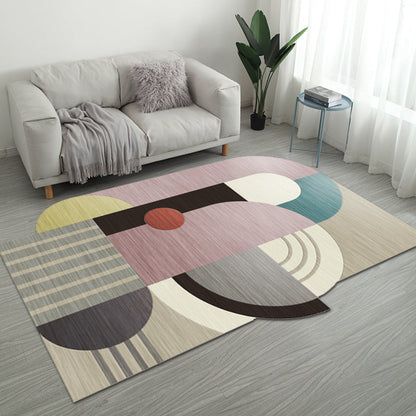 Casual Bedroom Irregular Rug in Grey and Ivory Color Block Print Rug Polyester Washable Area Rug