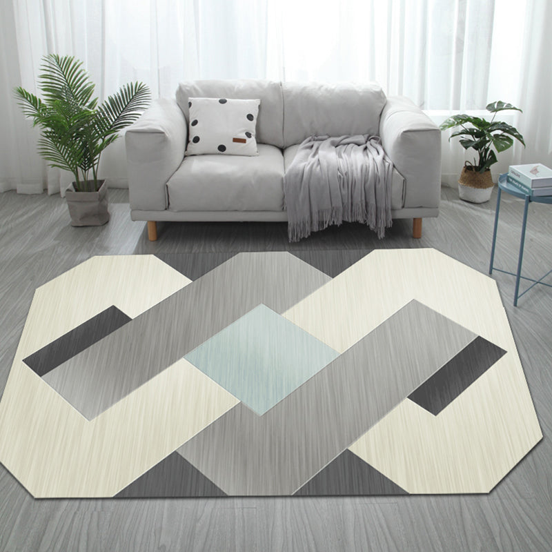 Casual Bedroom Irregular Rug in Grey and Ivory Color Block Print Rug Polyester Washable Area Rug