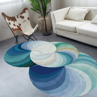 Novelty Living Room Irregular Rug in Green and Blue Ombre Fan Print Rug Polyester Stain-Resistant Area Rug