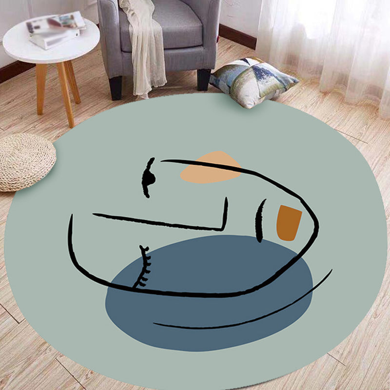 Novelty Living Room Irregular Rug in Blue Abstract Face Print Rug Polyester Pet Friendly Area Rug