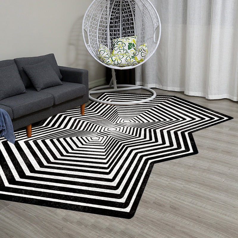 Black Irregular Rug Bedroom Novelty 3D Line Pattern Area Rug Polyester Pet Friendly Carpet - Black - Clearhalo - 'Area Rug' - 'Rug' - 1715555