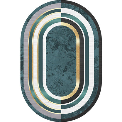 Novelty Living Room Rug in Green Color Block Oval Print Rug Polyester Machine Washable Area Rug