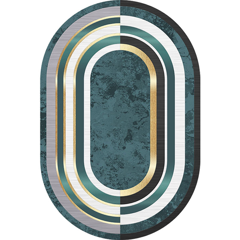 Novelty Living Room Rug in Green Color Block Oval Print Rug Polyester Machine Washable Area Rug - view 2