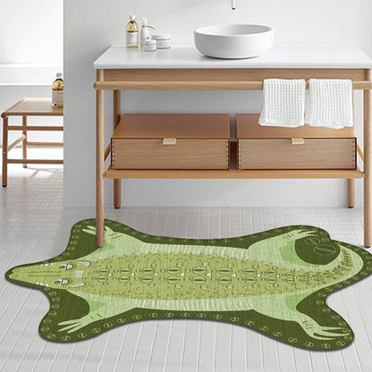 Green Irregular Rug Nursery Kids Animal Crocodile Pattern Area Rug Polyester Stain-Resistant Carpet