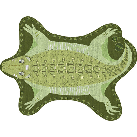 Green Irregular Rug Nursery Kids Animal Crocodile Pattern Area Rug Polyester Stain-Resistant Carpet