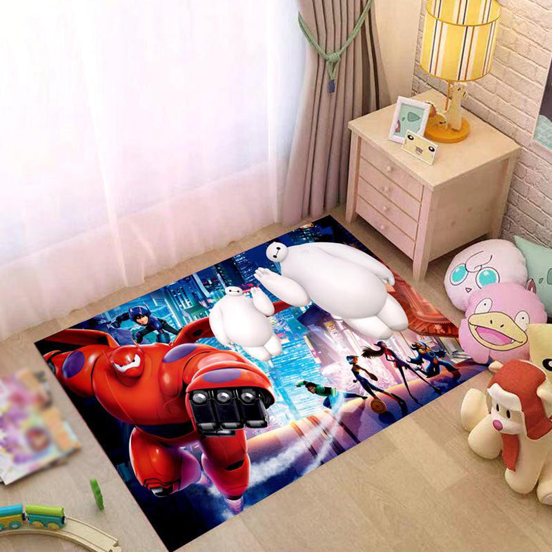 Cute Cartoon Character Pattern Rug Pink and Green Kids Rug Polyester Pet Friendly Washable Non-Slip Backing Area Rug for Nursery