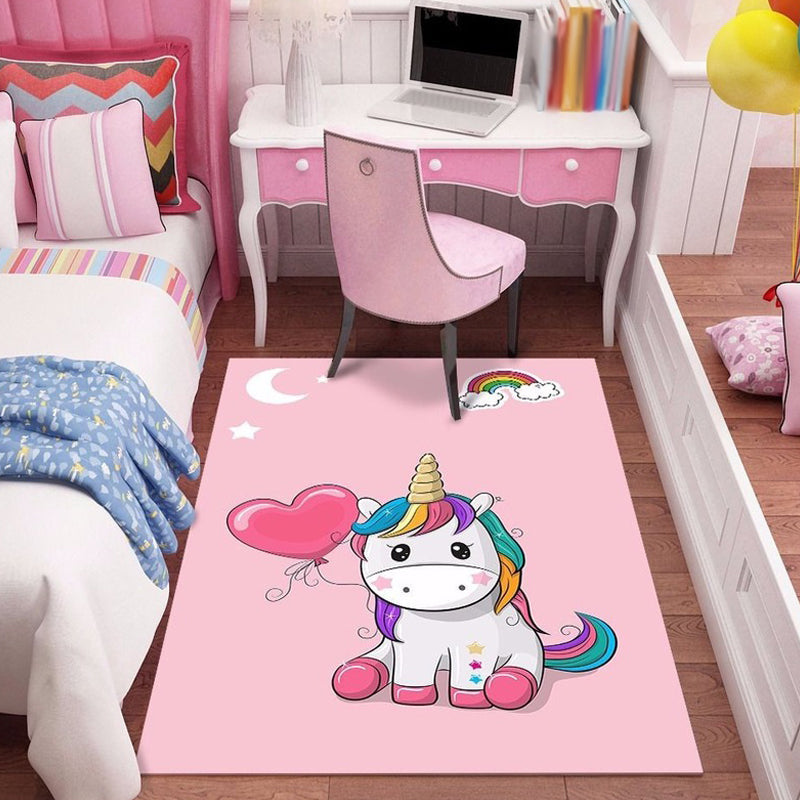 Cute Cartoon Character Pattern Rug Pink and Green Kids Rug Polyester Pet Friendly Washable Non-Slip Backing Ar - view 4