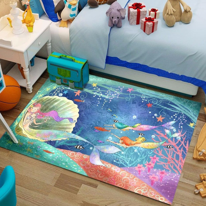 Cute Cartoon Character Pattern Rug Pink and Green Kids Rug Polyester Pet Friendly Washable Non-Slip Backing Ar