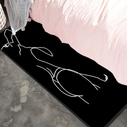 Novelty Abstract Rug Modern Black Polyester Rug Anti-Slip Pet Friendly Area Rug for Bedroom