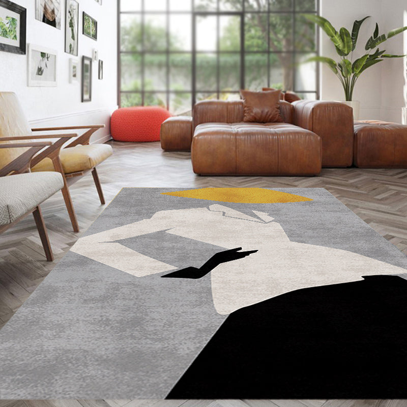 Contemporary Figure Pattern Rug Multicolor Polyester Rug Washable Pet Friendly Area Rug for Bedroom