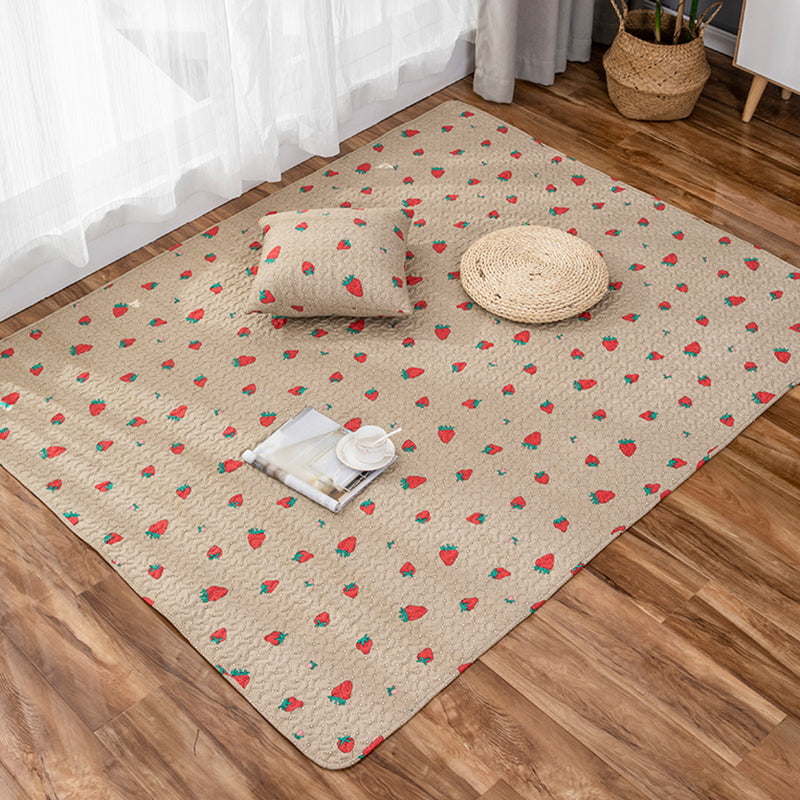 Kids Strawberry Pattern Rug Yellow and Green Cotton Rug Washable Pet Friendly Non-Slip Area Rug for Child's Bedroom - Camel - Clearhalo - 'Area Rug' - 'Rug' - 1716154