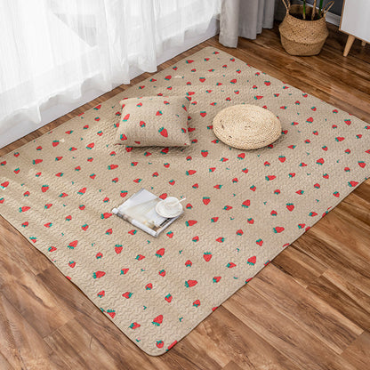 Kids Strawberry Pattern Rug Yellow and Green Cotton Rug Washable Pet Friendly Non-Slip Area Rug for Child's Bedroom - Camel - Clearhalo - 'Area Rug' - 'Rug' - 1716154