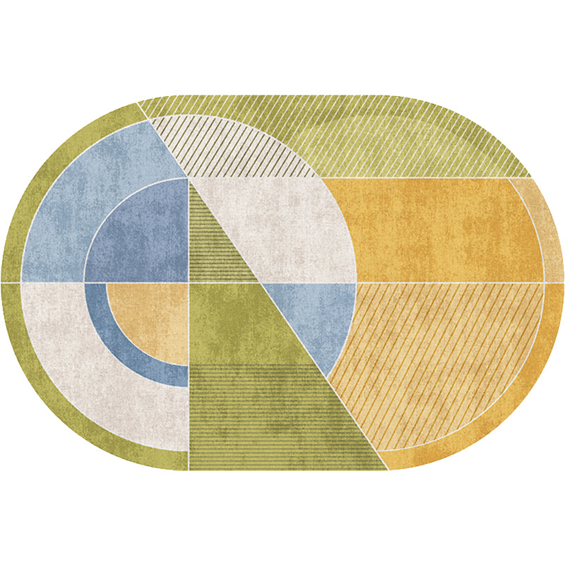 Green and Yellow Bedroom Rug Novelty Colorblock Geometry Pattern Area Rug Polyester Pet Friendly Carpet - view 3