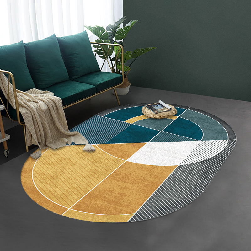 Green and Yellow Bedroom Rug Novelty Colorblock Geometry Pattern Area Rug Polyester Pet Friendly Carpet - view 9