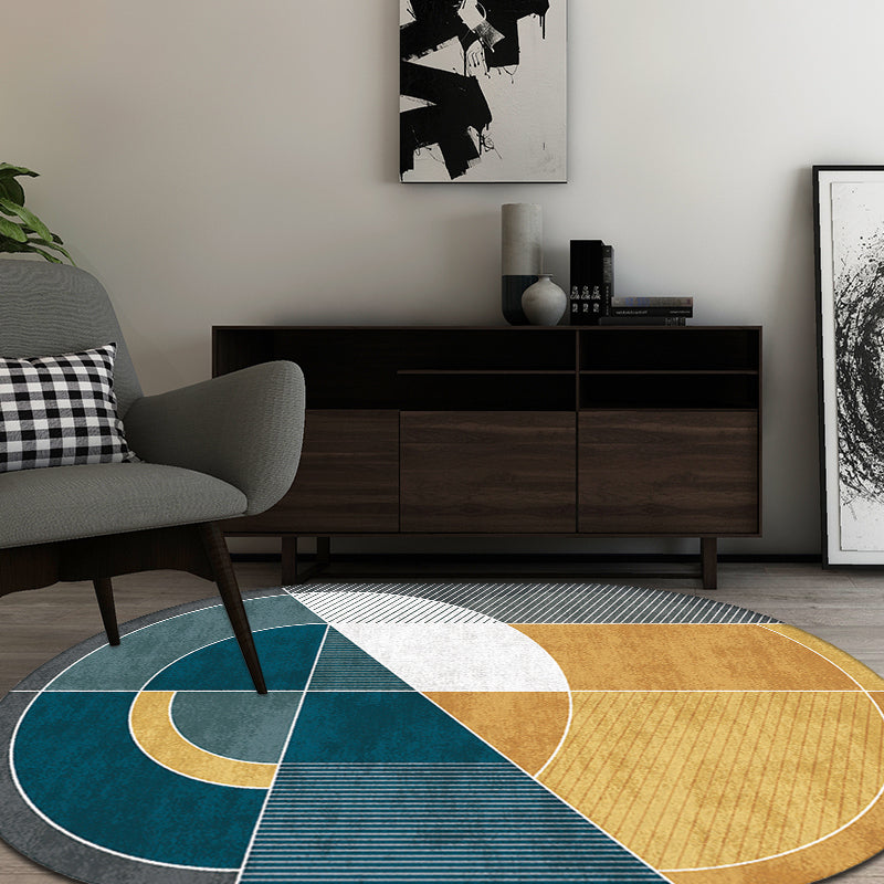 Green and Yellow Bedroom Rug Novelty Colorblock Geometry Pattern Area Rug Polyester Pet Friendly Carpet - view 2