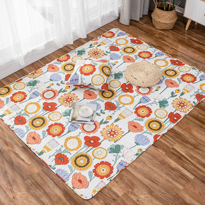 Kids Floral Pattern Rug with Character Beige and Green Cotton Rug Washable Pet Friendly Non-Slip Area Rug for Child's Bedroom - Red - Clearhalo - 'Area Rug' - 'Rug' - 1716277