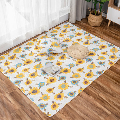 Kids Floral Pattern Rug with Character Beige and Green Cotton Rug Washable Pet Friendly Non-Slip Area Rug for Child's Bedroom - Yellow - Clearhalo - 'Area Rug' - 'Rug' - 1716279