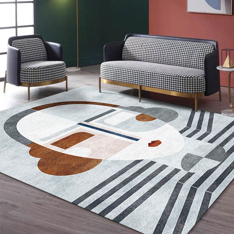 Multicolor Living Room Rug Nordic Character Pattern Rug Polyester Washable Pet Friendly Area Rug - Grey - Clearhalo - 'Area Rug' - 'Rug' - 1716359