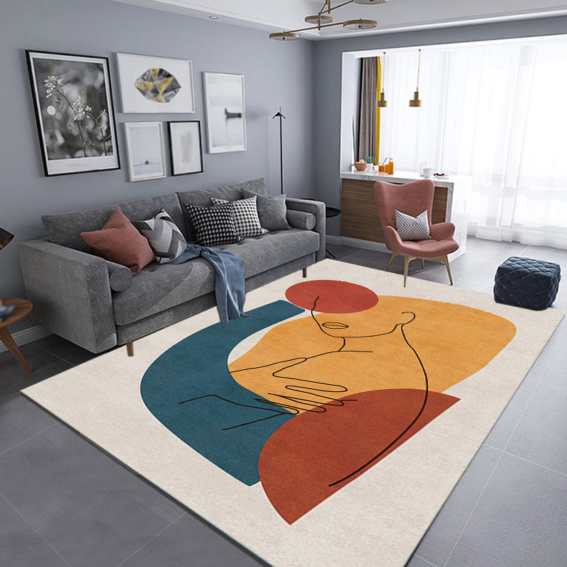 Multicolor Living Room Rug Nordic Character Pattern Rug Polyester Washable Pet Friendly Area Rug - Yellow - Clearhalo - 'Area Rug' - 'Rug' - 1716379