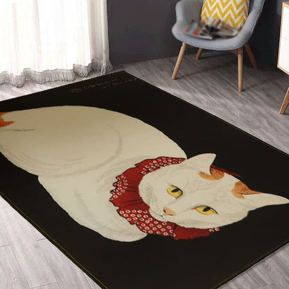 Novelty Cat Pattern Rug Red and Black Polyester Washable Pet Friendly Area Rug for Decoration