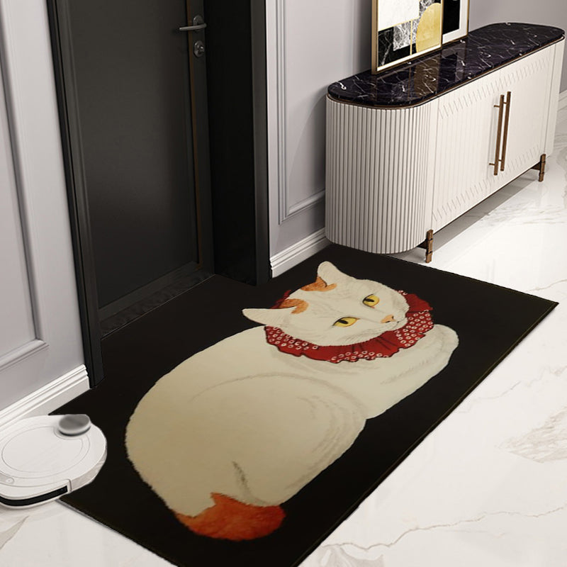 Novelty Cat Pattern Rug Red and Black Polyester Washable Pet Friendly Area Rug for Decoration