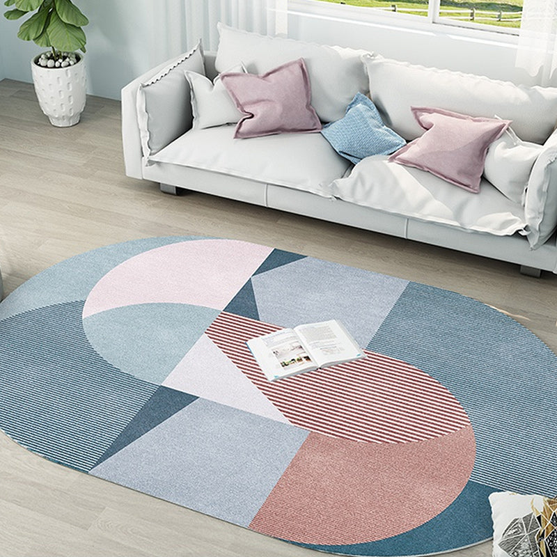 Grey and Blue Bedroom Rug Novelty Colorblock Stripe Pattern Area Rug Polyester Pet Friendly Carpet - view 11