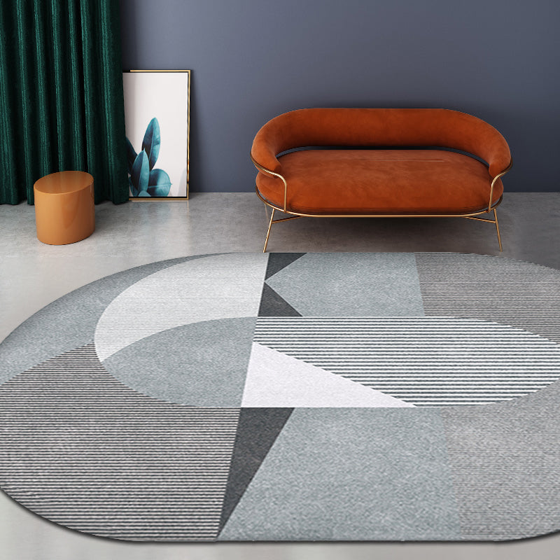 Grey and Blue Bedroom Rug Novelty Colorblock Stripe Pattern Area Rug Polyester Pet Friendly Carpet