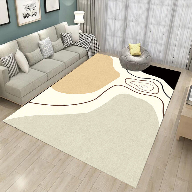 Novelty Abstract Rug Beige Polyester Rug Non-Slip Backing Washable Pet Friendly Area Rug for Living Room