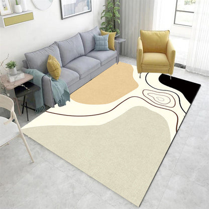 Novelty Abstract Rug Beige Polyester Rug Non-Slip Backing Washable Pet Friendly Area Rug for Living Room