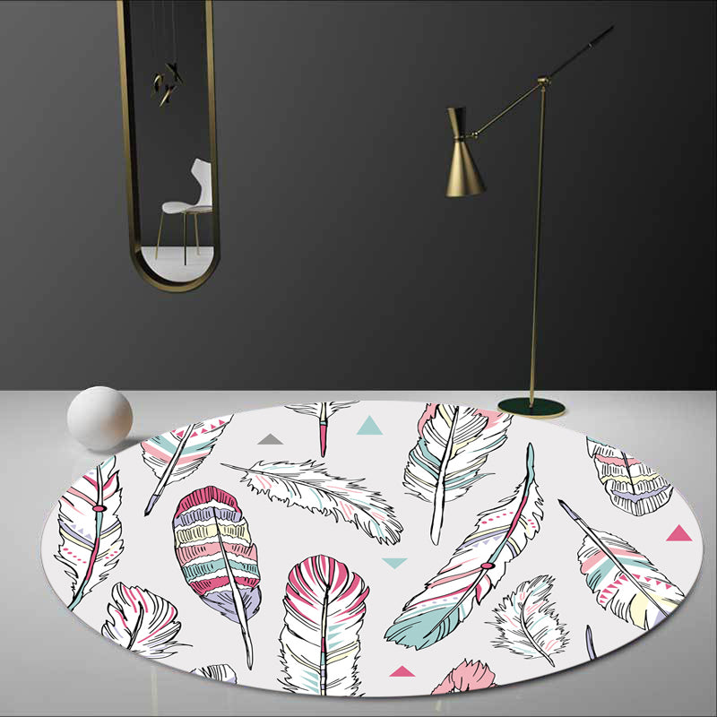 Cute Feather Pattern Rug Light Grey Kids Rug Polyester Pet Friendly Washable Area Rug for Nursery - view 2