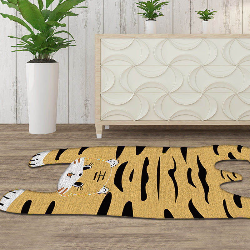 Grey and Yellow Irregular Rug Nursery Kids Animal Tiger Pattern Area Rug Polyester Pet Friendly Carpet