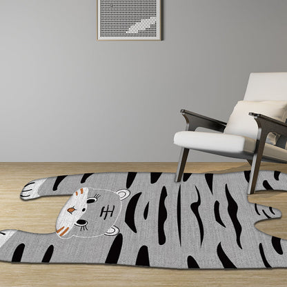 Grey and Yellow Irregular Rug Nursery Kids Animal Tiger Pattern Area Rug Polyester Pet Friendly Carpet