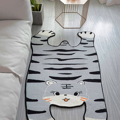 Grey and Yellow Irregular Rug Nursery Kids Animal Tiger Pattern Area Rug Polyester Pet Friendly Carpet