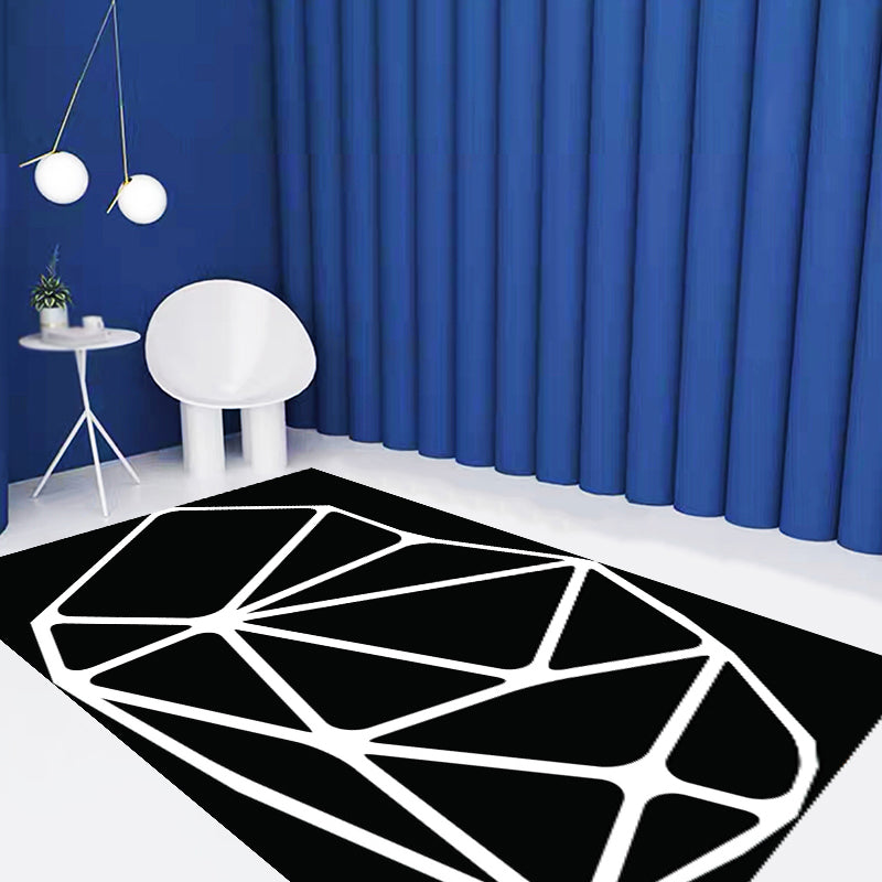 Black and White Bedroom Rug Contemporary Geometric Pattern Rug Leather Pet Friendly Non-Slip Carpet - Black - Clearhalo - 'Area Rug' - 'Rug' - 1716470