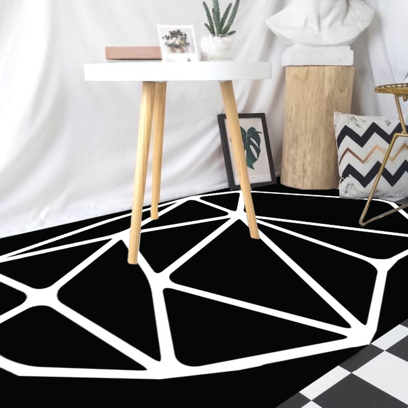 Black and White Bedroom Rug Contemporary Geometric Pattern Rug Leather Pet Friendly Non-Slip Carpet - Clearhalo - 'Area Rug' - 'Rug' - 1716471