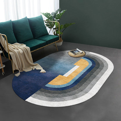 Novelty Living Room Rug in Blue and Grey Color Block Line Print Rug Polyester Non-Slip Area Rug