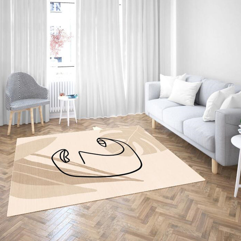 Contemporary Abstract Rug Beige Polyester Rug Pet Friendly Washable Area Rug for Living Room