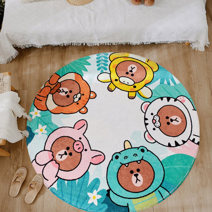 Kids Cartoon Bear Pattern Rug Green and Brown Polyester Rug Washable Pet Friendly Non-Slip Area Rug for Child's Bedroom - Brown - Clearhalo - 'Area Rug' - 'Rug' - 1716637