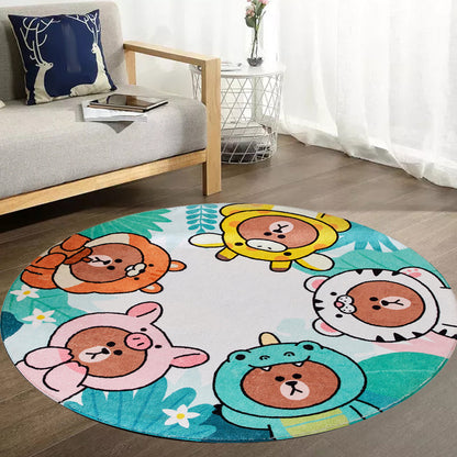 Kids Cartoon Bear Pattern Rug Green and Brown Polyester Rug Washable Pet Friendly Non-Slip Area Rug for Child's Bedroom - Clearhalo - 'Area Rug' - 'Rug' - 1716638