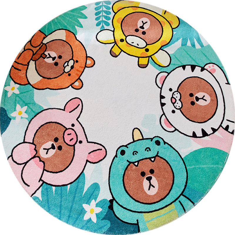 Kids Cartoon Bear Pattern Rug Green and Brown Polyester Rug Washable Pet Friendly Non-Slip Area Rug for Child's Bedroom - Clearhalo - 'Area Rug' - 'Rug' - 1716639