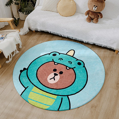 Kids Cartoon Bear Pattern Rug Green and Brown Polyester Rug Washable Pet Friendly Non-Slip Area Rug for Child's Bedroom - Green - Clearhalo - 'Area Rug' - 'Rug' - 1716642