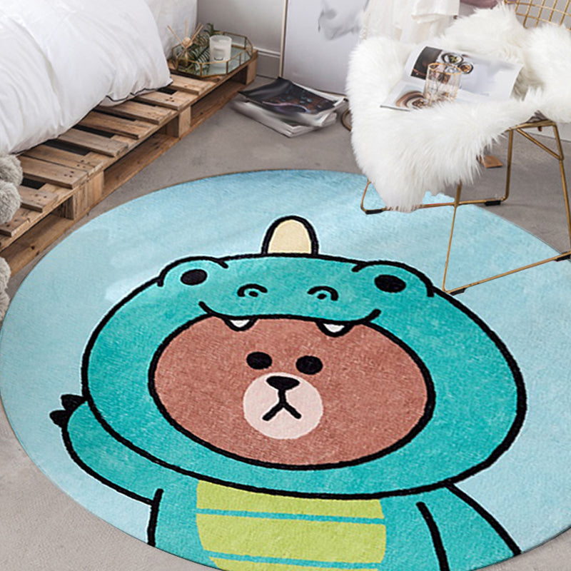 Kids Cartoon Bear Pattern Rug Green and Brown Polyester Rug Washable Pet Friendly Non-Slip Area Rug for Child's Bedroom - Clearhalo - 'Area Rug' - 'Rug' - 1716643