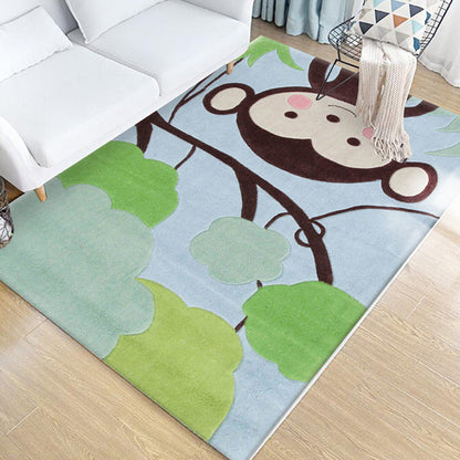 Kids Animal Pattern Rug Green Multicolor Polyester Rug Washable Pet Friendly Non-Slip Area Rug for Child's Bedroom - Light Blue - Clearhalo - 'Area Rug' - 'Rug' - 1716651