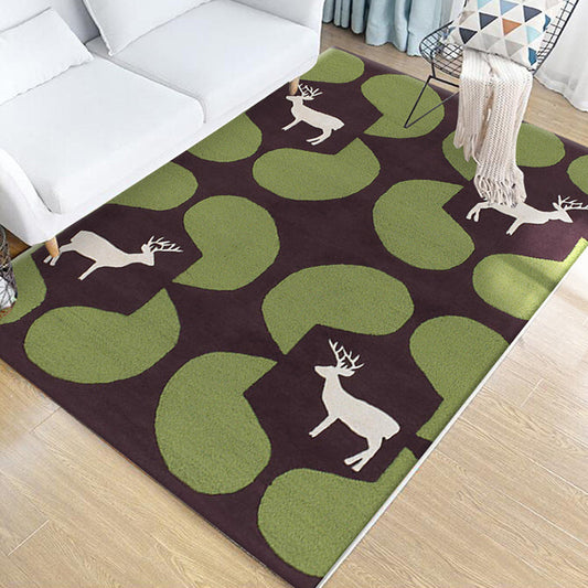 Kids Animal Pattern Rug Green Multicolor Polyester Rug Washable Pet Friendly Non-Slip Area Rug for Child's Bedroom - Green - Clearhalo - 'Area Rug' - 'Rug' - 1716652