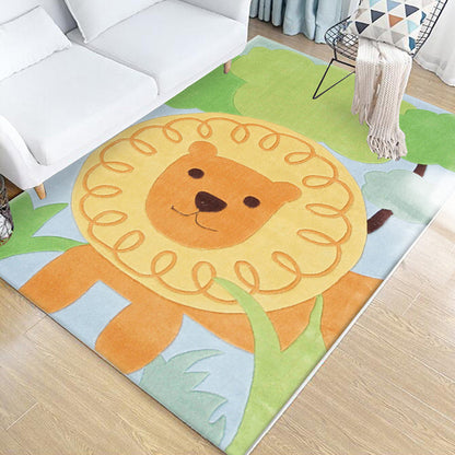 Kids Animal Pattern Rug Green Multicolor Polyester Rug Washable Pet Friendly Non-Slip Area Rug for Child's Bedroom - Yellow - Clearhalo - 'Area Rug' - 'Rug' - 1716653