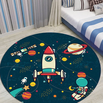 Kids Outer Space Pattern Rug Black and Blue Polyester Rug Washable Pet Friendly Non-Slip Area Rug for Child's Bedroom - Clearhalo - 'Area Rug' - 'Rug' - 1716694