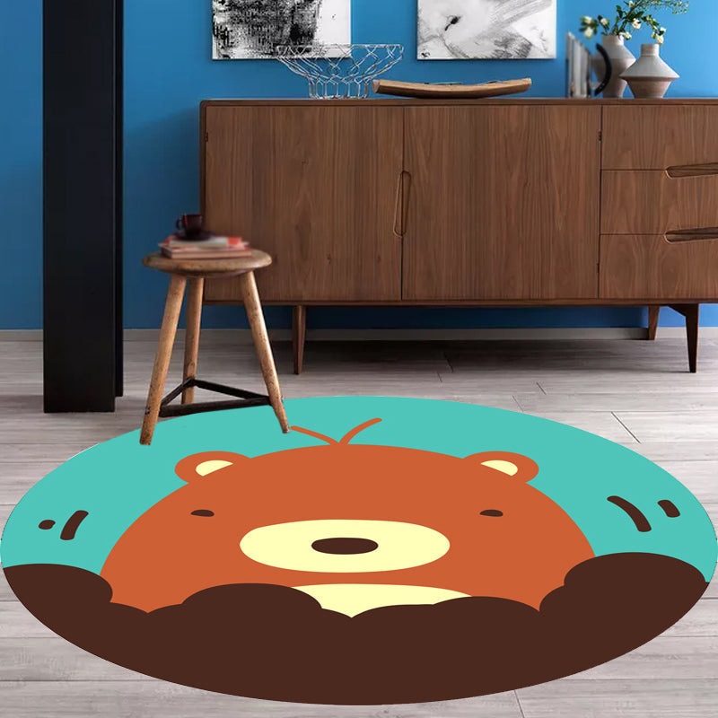 Kids Cartoon Animal Pattern Rug Blue and Pink Polyester Rug Washable Pet Friendly Non-Slip Area Rug for Child's Bedroom - Green - Clearhalo - 'Area Rug' - 'Rug' - 1716758