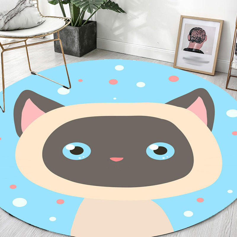 Kids Cartoon Animal Pattern Rug Blue and Pink Polyester Rug Washable Pet Friendly Non-Slip Area Rug for Child's Bedroom - Light Blue - Clearhalo - 'Area Rug' - 'Rug' - 1716764