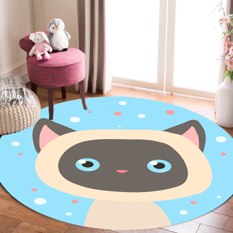 Kids Cartoon Animal Pattern Rug Blue and Pink Polyester Rug Washable Pet Friendly Non-Slip Area Rug for Child's Bedroom - Clearhalo - 'Area Rug' - 'Rug' - 1716765